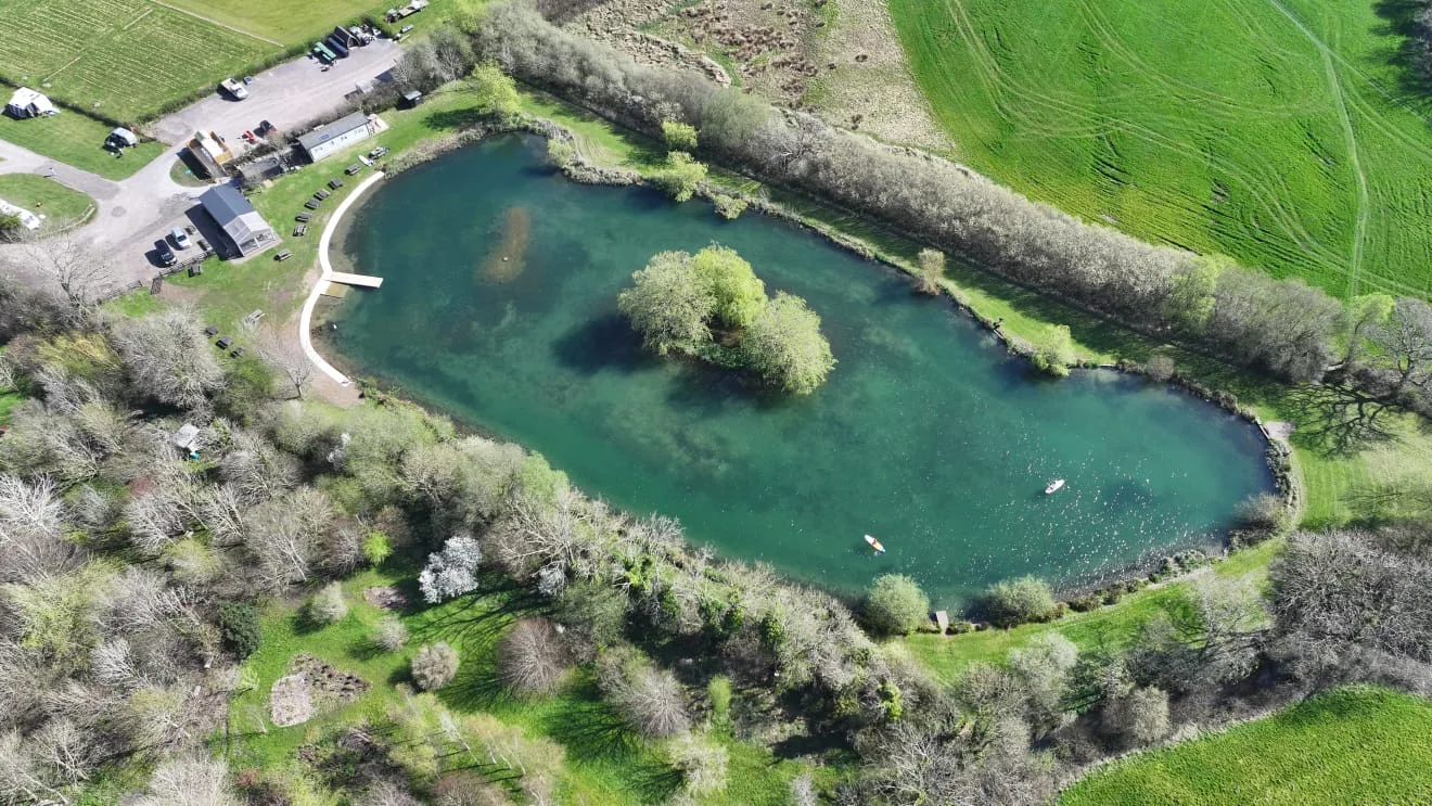 Bird's eye view of the lake at Litton Lakes, Dorset