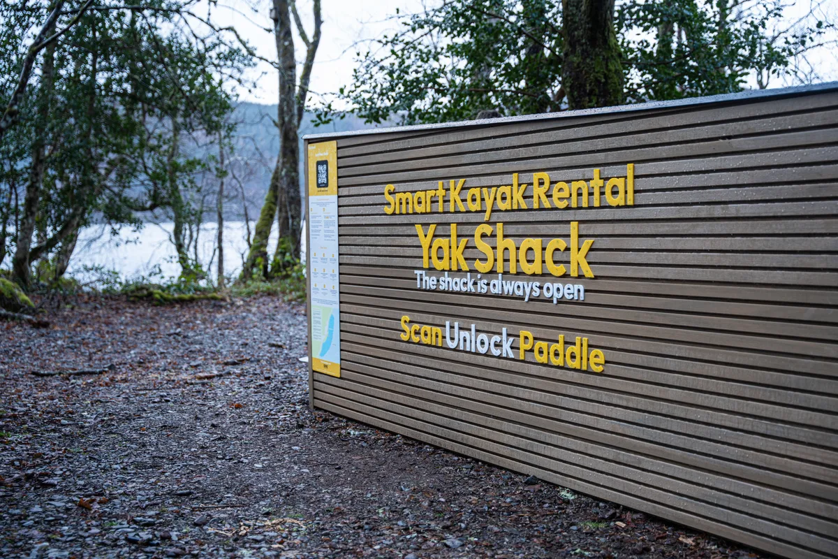 Yak Shack smart kayak rental sign at Loch Ness