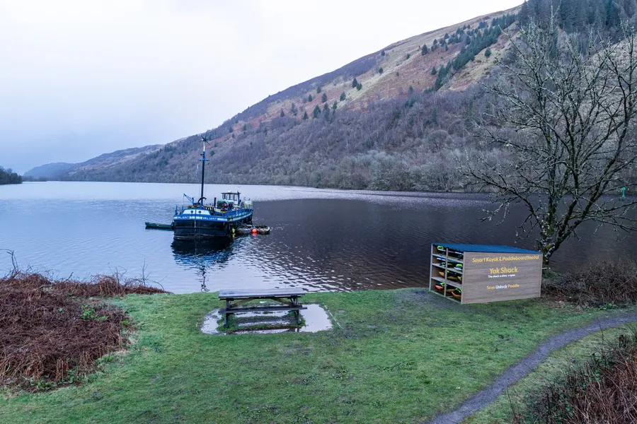 Yak Shack on Loch Oich with paddleboards and kayaks stocked