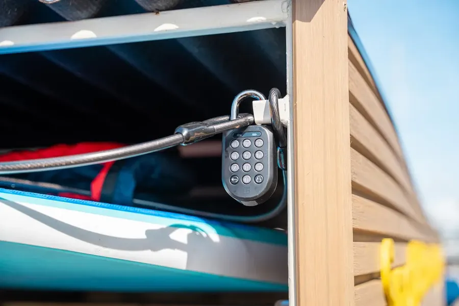 Smart lock on the Yak Shack kayak rental unit at Shoreham-on-Sea